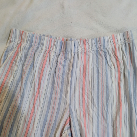 Women's White Striped Cotton Cropped Pajama Pants with Pink & Light Blue Stripes - Picture 2 of 10